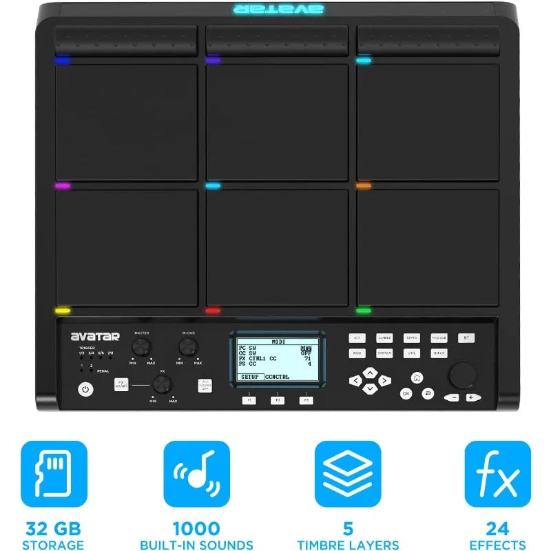 Percussion And Sampling Instrument With 9 Drum Pads