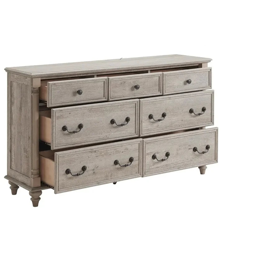 Rustic Country Style 7-Drawer Wood Dresser