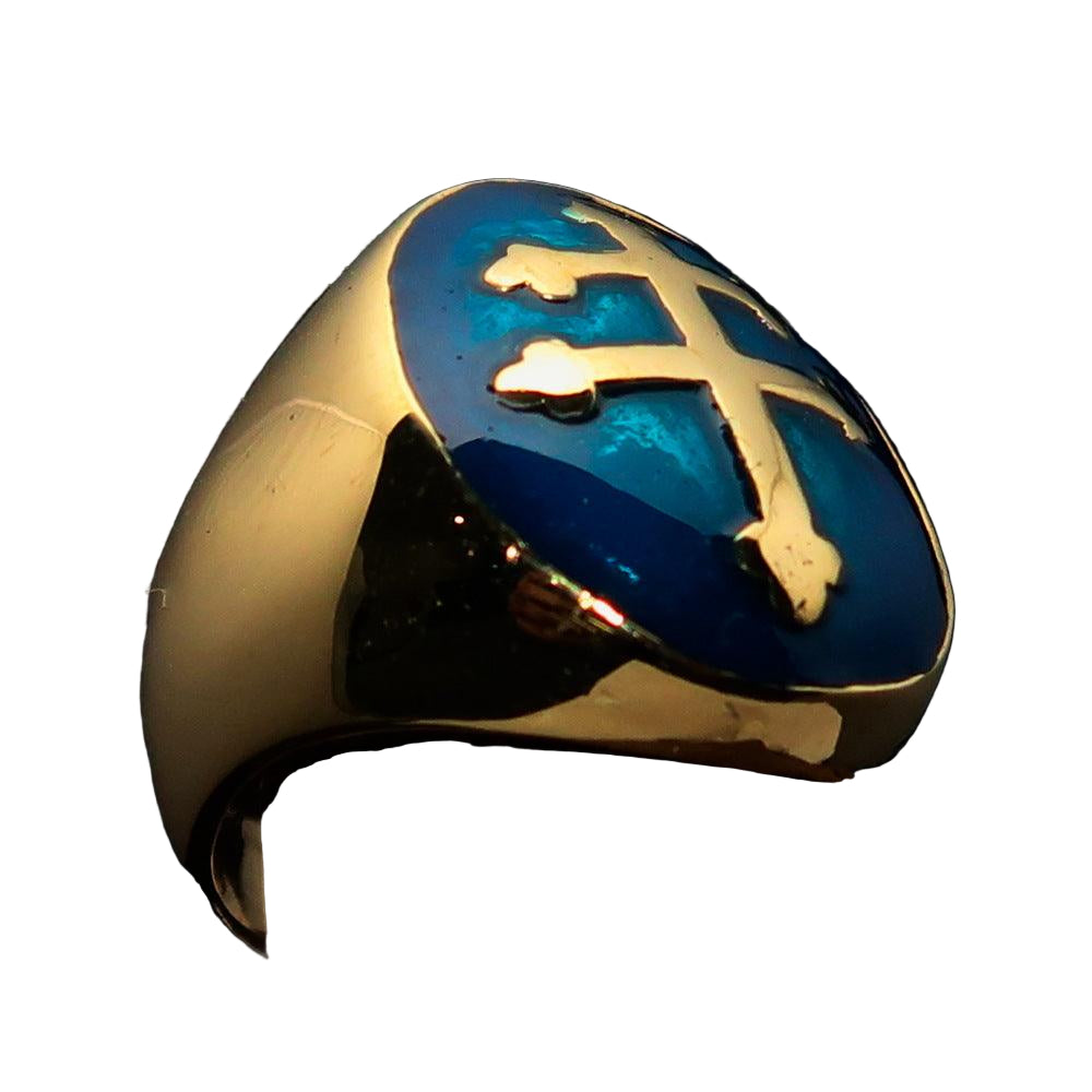 Excellent crafted oval domed Men's blue Cross Lorraine Ring - solid