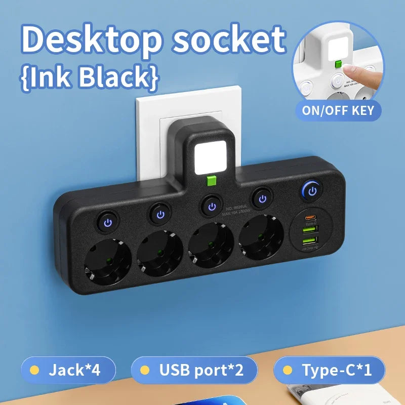 5 Sockets with Optional USB & Type-C Ports