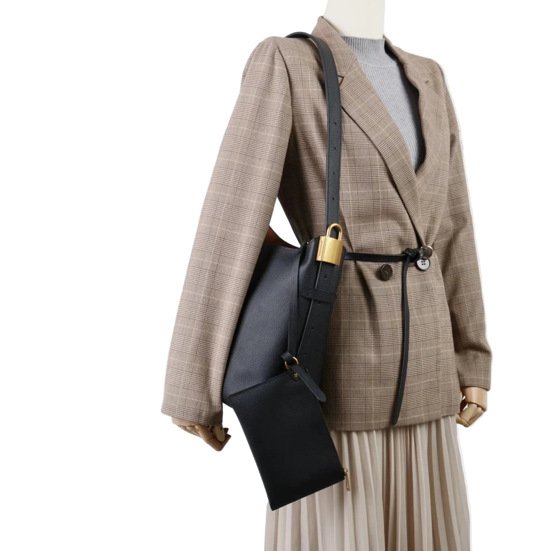 Top-Grain Cowhide Buckle Bucket Bag