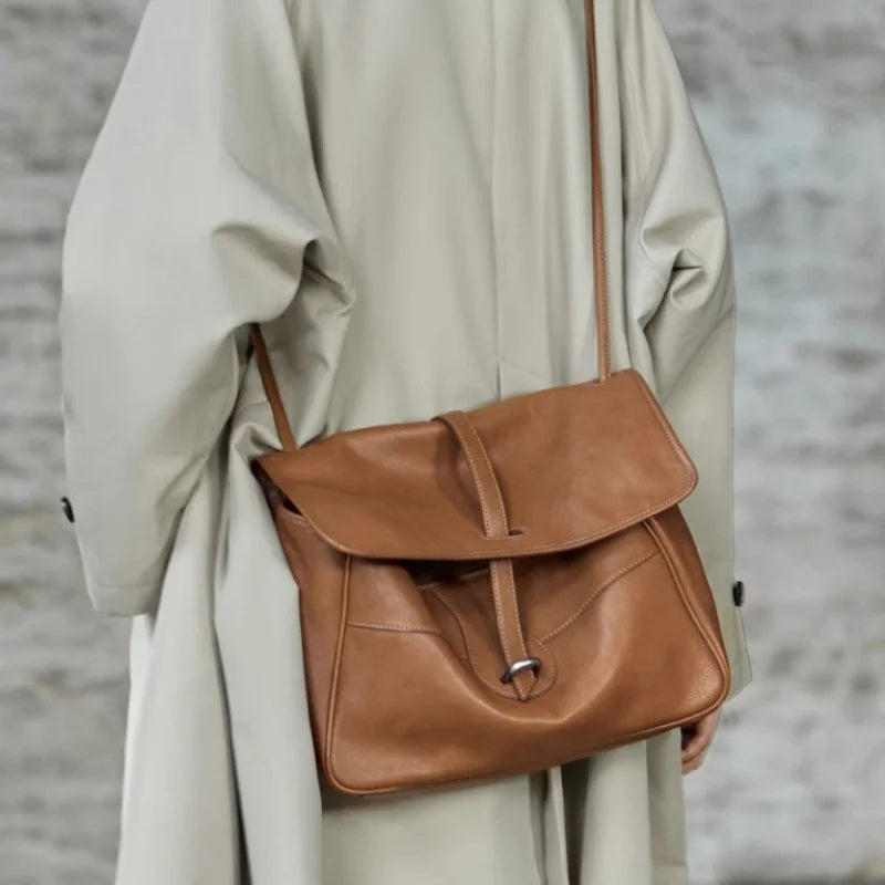 Two-layer Leather Handbag Vintage Crossbody Tote Bag