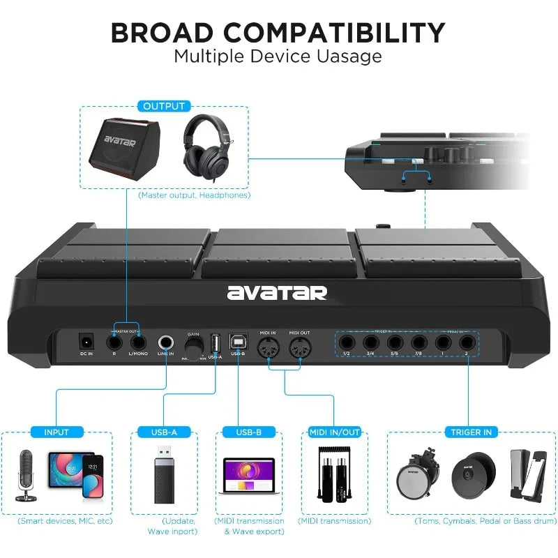 Percussion And Sampling Instrument With 9 Drum Pads