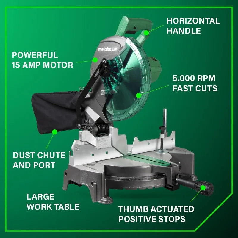 10-Inch Compound Miter Saw, 15-Amp Power Saw With Large 10-Inch Table, Precision Miter Angles, Single Bevel 0-45°
