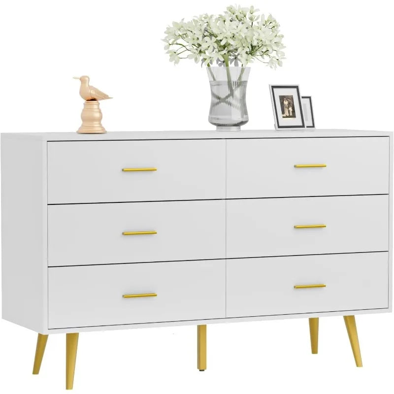 Elegant and Modern White 6-Drawer Dresser