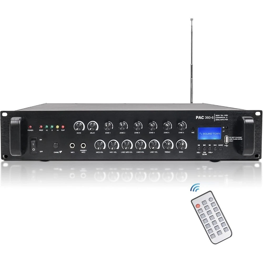 360W 6-Zone Commercial Power Amplifier with Bluetooth