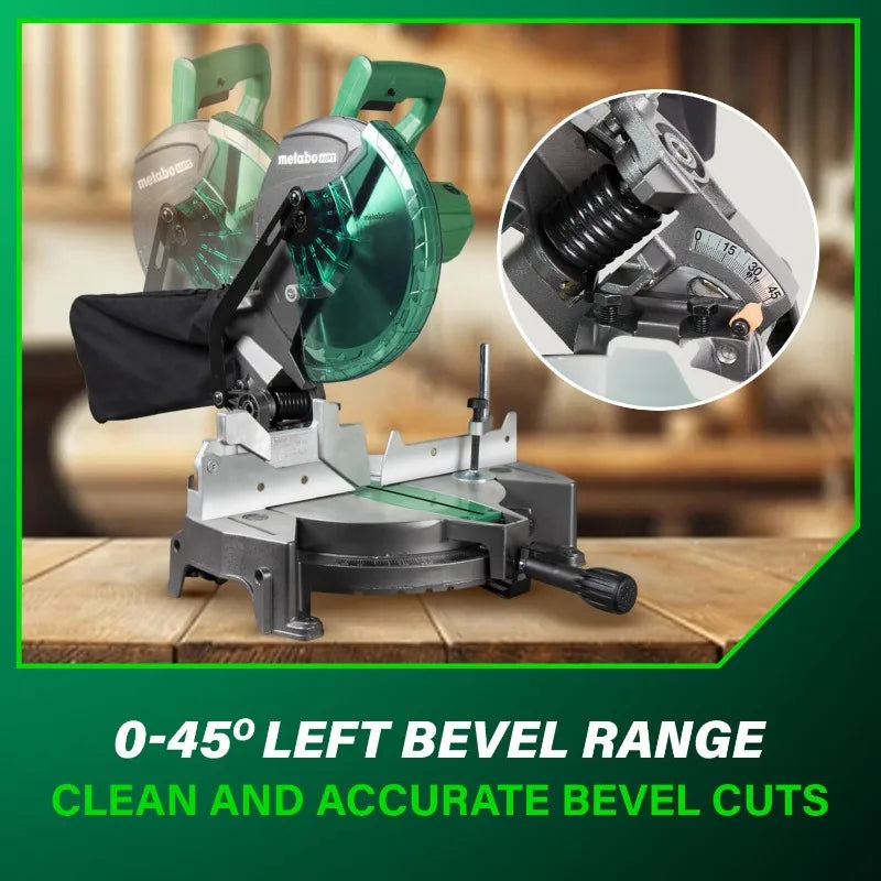 10-Inch Compound Miter Saw, 15-Amp Power Saw With Large 10-Inch Table, Precision Miter Angles, Single Bevel 0-45°