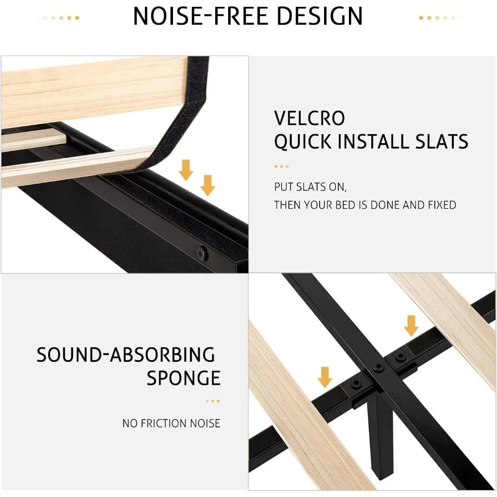 Full-Size Platform Bed Frame with Button Tufted Headboard