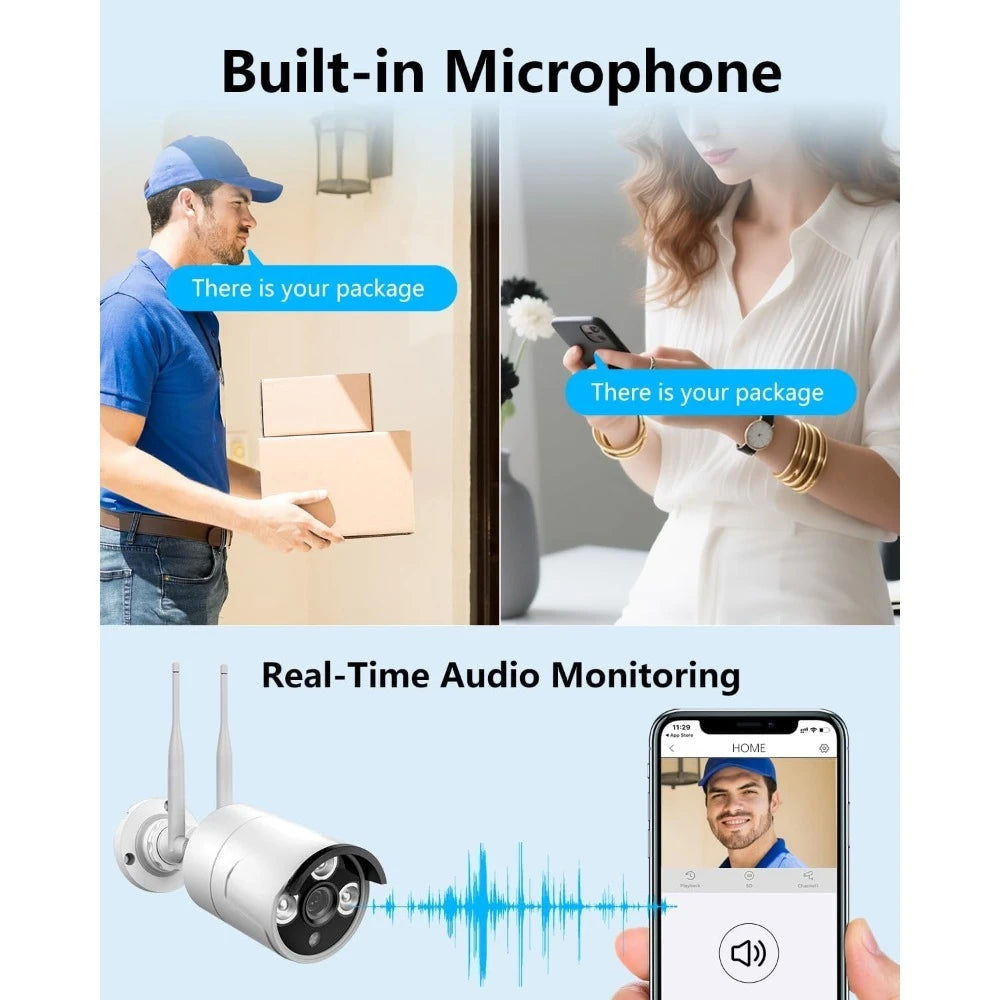 2K 3.0MP Wireless Outdoor Security Camera System