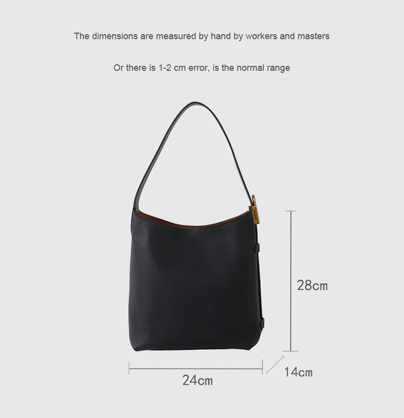 Top-Grain Cowhide Buckle Bucket Bag